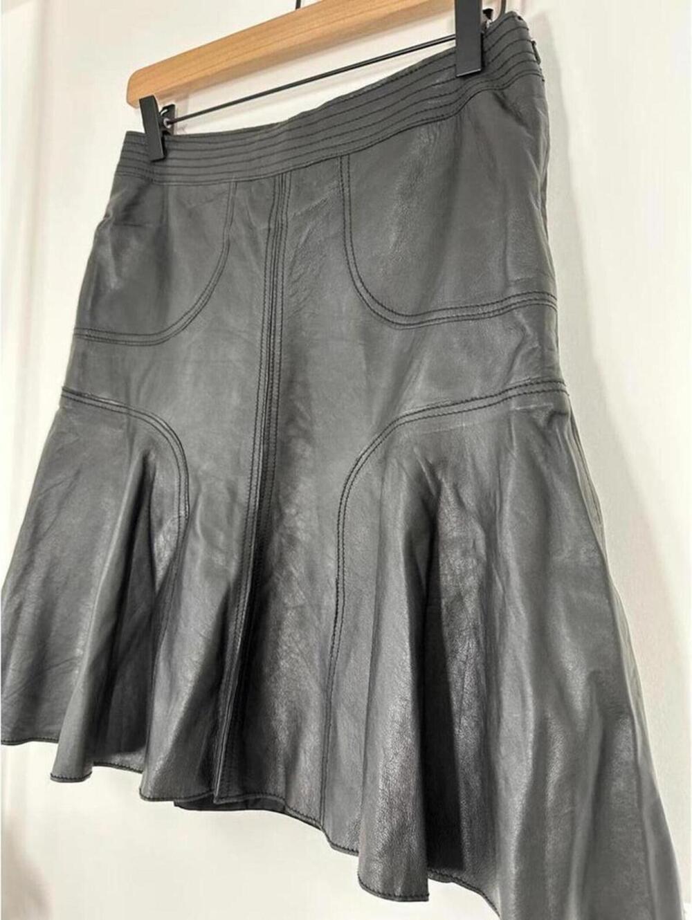 Halogen Black Leather Flounce Mini Skirt Womens 4 NWT Preppy - Picture 6 of 8